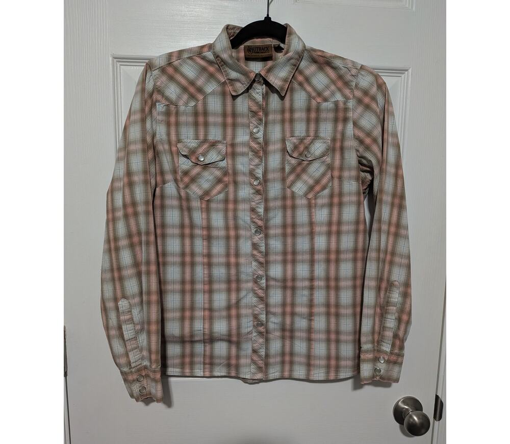 Outback Trading Co Women's Plaid Long Sleeve Western Pearl Snap Shirt Size M